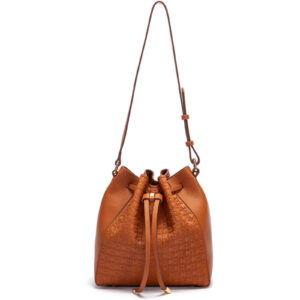 CHCH Women's Drawstring Opening Design Solid Color Shoulder Bag Letter Embossed Crossbody Bag