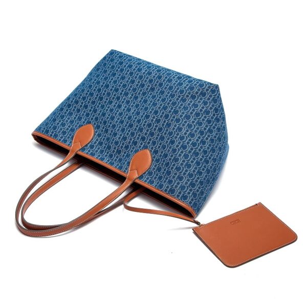1-Brown-Blue-4 Women's Denim Letter Print Tote Bag Shopping Bag