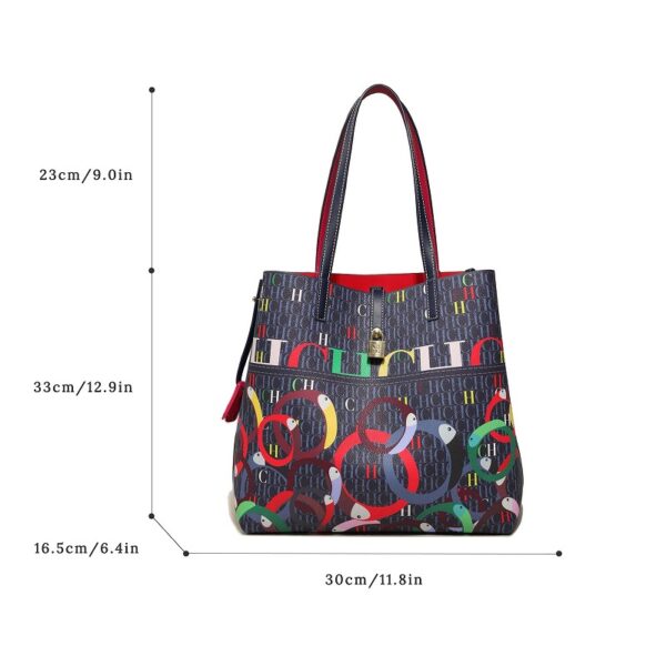 71801-FN2蓝-Blue-2 Women's Large Capacity Letter Print Handbag/Shoulder Bag