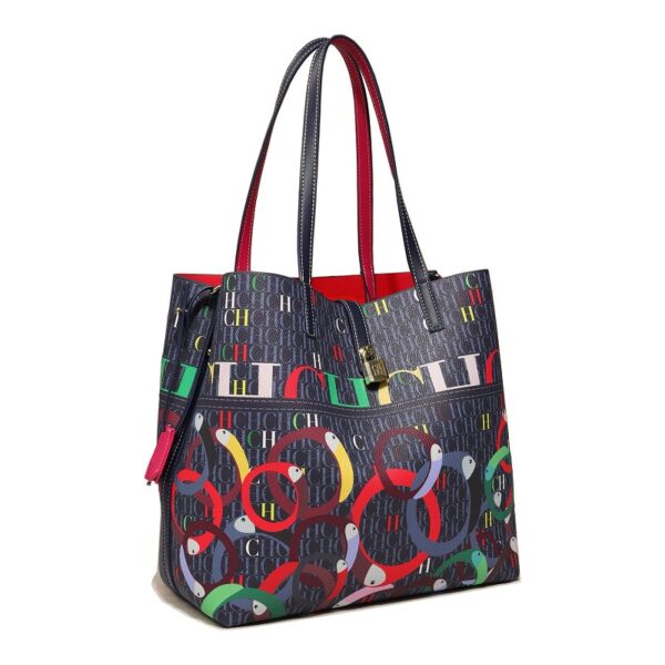 71801-FN2蓝-Blue-3 Women's Large Capacity Letter Print Handbag/Shoulder Bag