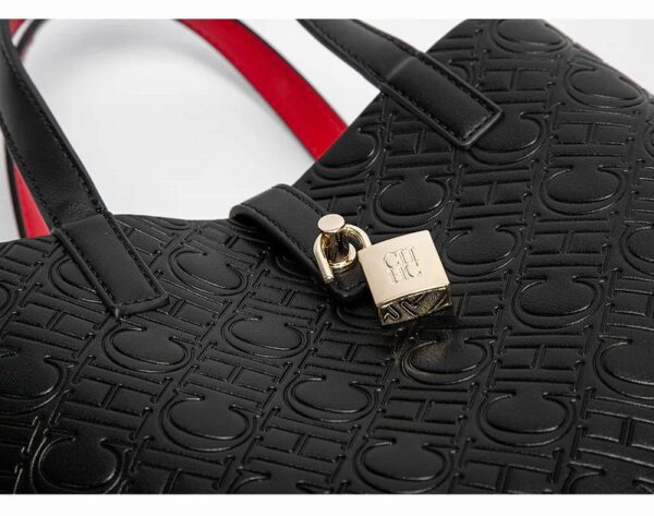 71801-M0144黑_红-Black Red-3 Women's Large Capacity Letter Print Handbag/Shoulder Bag