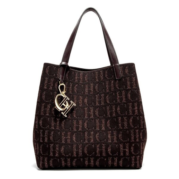FZD002-Coffee-1 Women's Large Capacity Fly Woven Letter Print Handbag