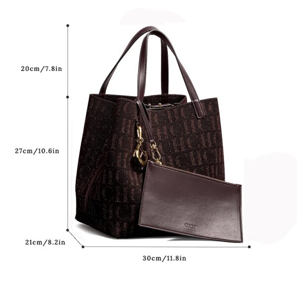 FZD002-Coffee-10 Women's Large Capacity Fly Woven Letter Print Handbag