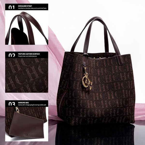 FZD002-Coffee-3 Women's Large Capacity Fly Woven Letter Print Handbag