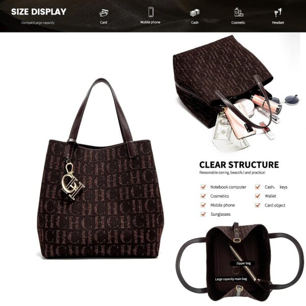 FZD002-Coffee-4 Women's Large Capacity Fly Woven Letter Print Handbag