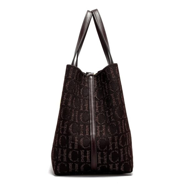 FZD002-Coffee-6 Women's Large Capacity Fly Woven Letter Print Handbag