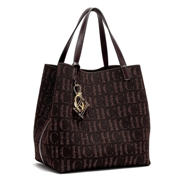 FZD002-Coffee-8 Women's Large Capacity Fly Woven Letter Print Handbag