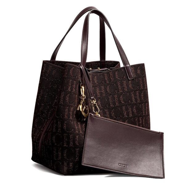 FZD002-Coffee-9 Women's Large Capacity Fly Woven Letter Print Handbag