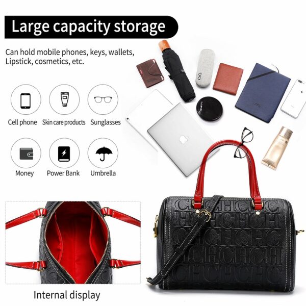 STD05_Black Women's Letter Handbag, Large Capacity Boston Bag