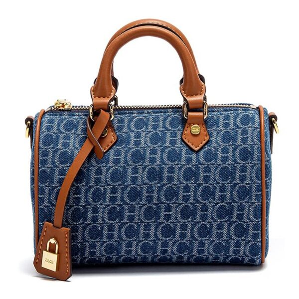 ZTB002_Brown-Blue-1 Women's Denim Letter Tote Bag Shopping Boston Bag
