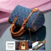 ZTB002_Brown-Blue-3 Women's Denim Letter Tote Bag Shopping Boston Bag