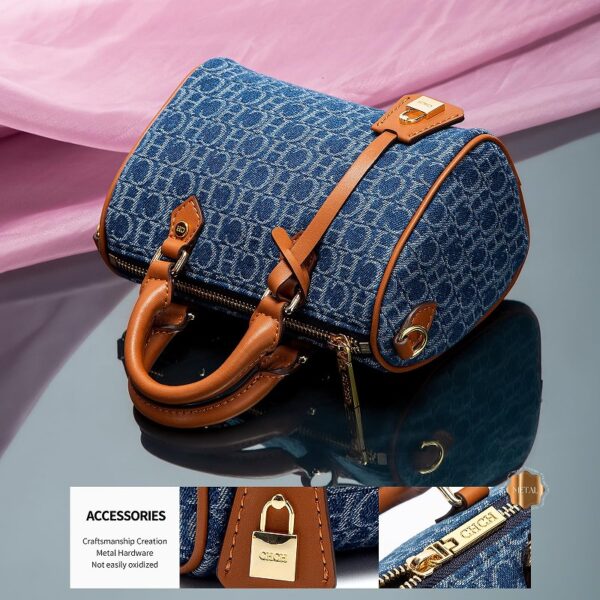 ZTB002_Brown-Blue-3 Women's Denim Letter Tote Bag Shopping Boston Bag