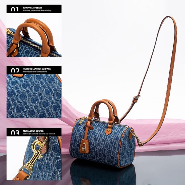 ZTB002_Brown-Blue-4 Women's Denim Letter Tote Bag Shopping Boston Bag