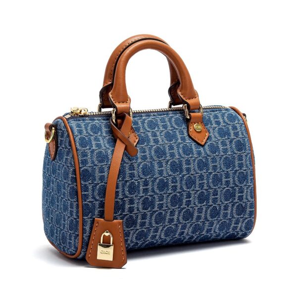ZTB002_Brown-Blue-8 Women's Denim Letter Tote Bag Shopping Boston Bag