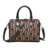 240447-Coffee 1 Women's Fashion Letter Fly Woven Handbag Boston Bag