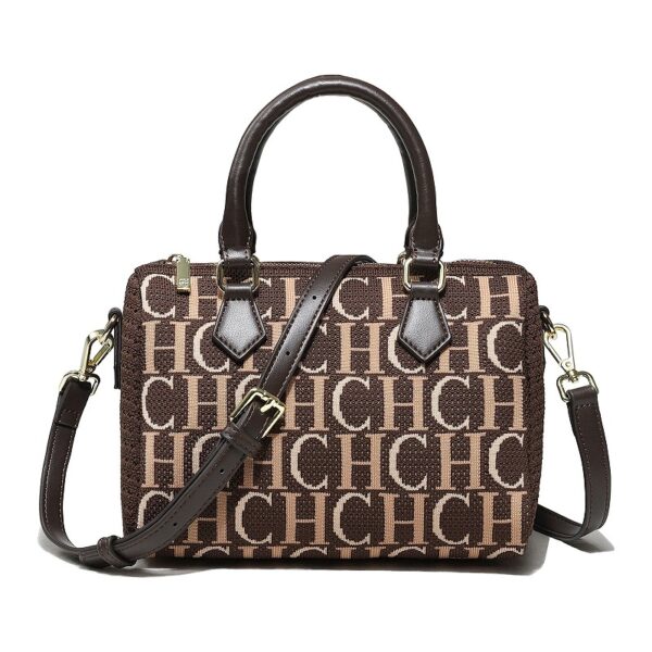 240447-Coffee 1 Women's Fashion Letter Fly Woven Handbag Boston Bag