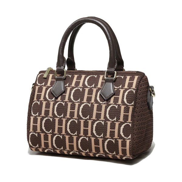 240447-Coffee 3 Women's Fashion Letter Fly Woven Handbag Boston Bag