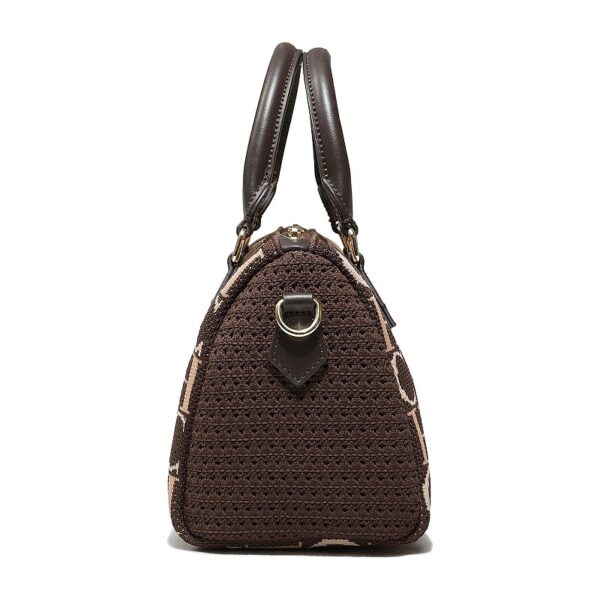 240447-Coffee 5 Women's Fashion Letter Fly Woven Handbag Boston Bag