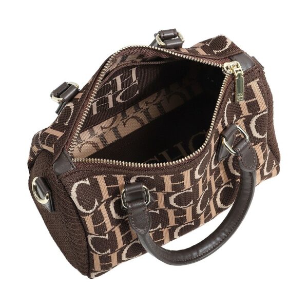 240447-Coffee 6 Women's Fashion Letter Fly Woven Handbag Boston Bag