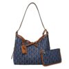 2616_DeepBlue_1 Women's Multifunctional Large Capacity Denim Letter Print Tote Bag Shopping Bag