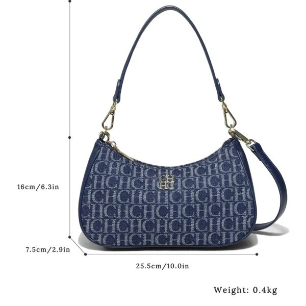 2618-Deep Blue-2 Women's Multifunctional Large Capacity Denim Letter Print Tote Bag Shopping Bag