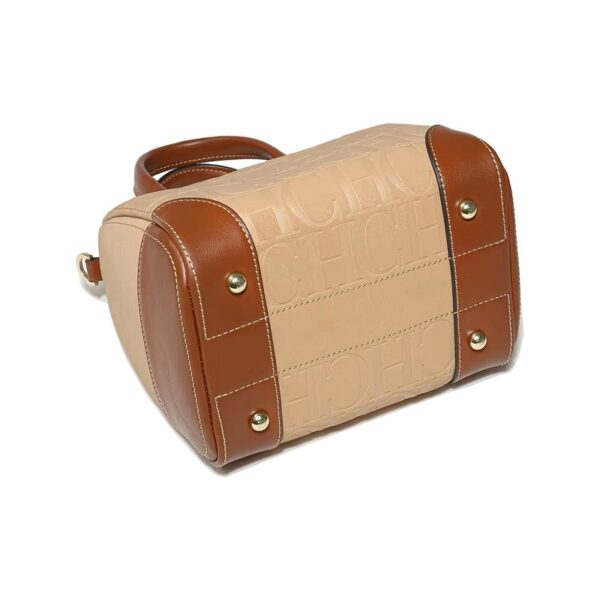 2632-Beige-5 Women's letter jacquard small tote bag, Boston bag
